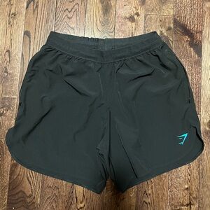 Gymshark Mens Black 5’ Shorts With Brand Blue Logo